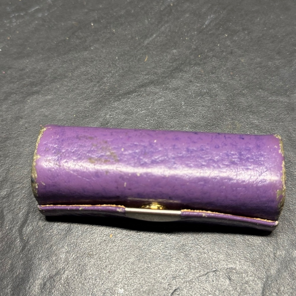Buxton Vintage Purple Genuine Leather Lipstick Case with Mirror Gold Tone Snap - Picture 7 of 9